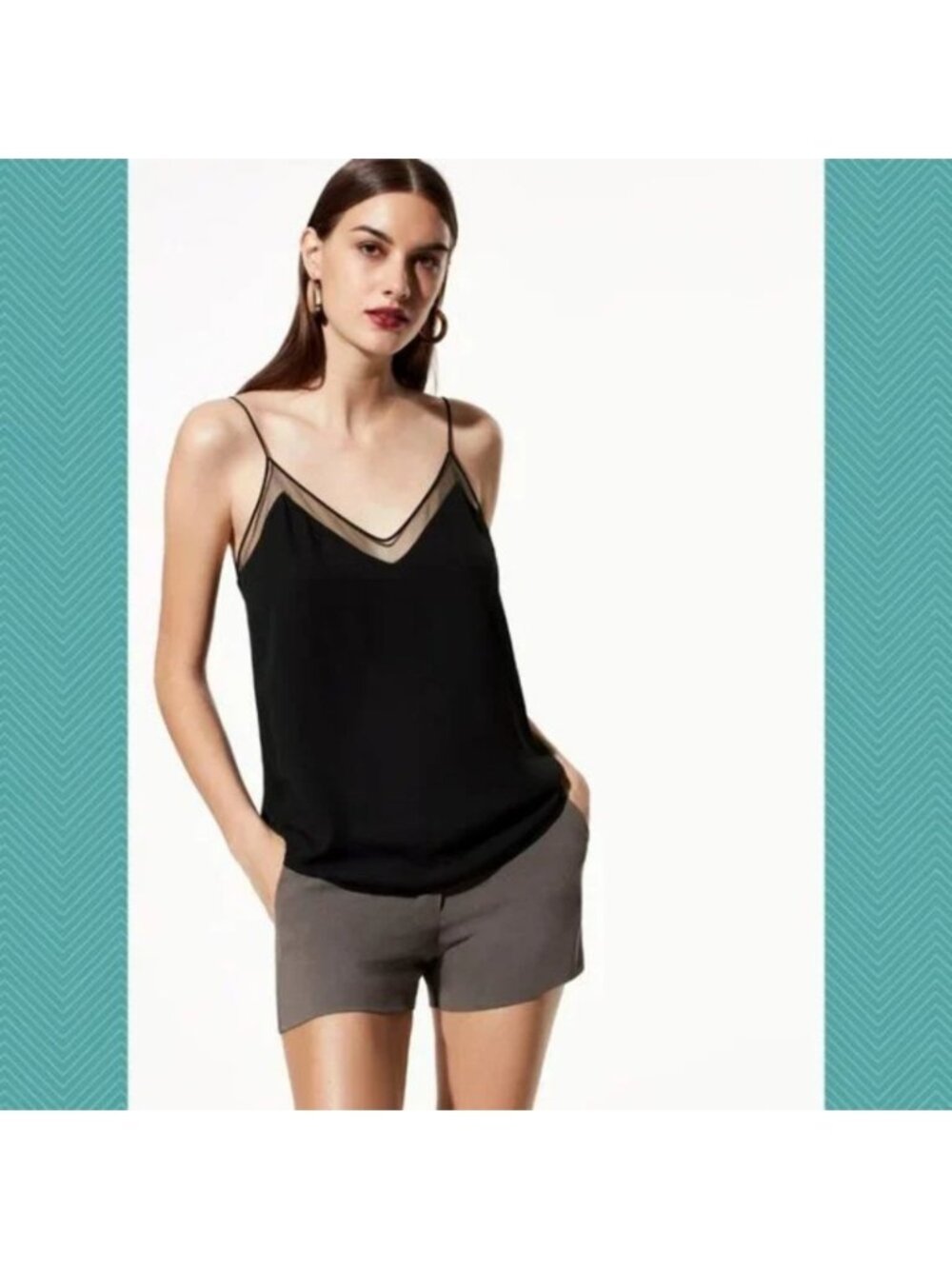 Babaton Black Strappy Galen Cami w/ Mesh Detail